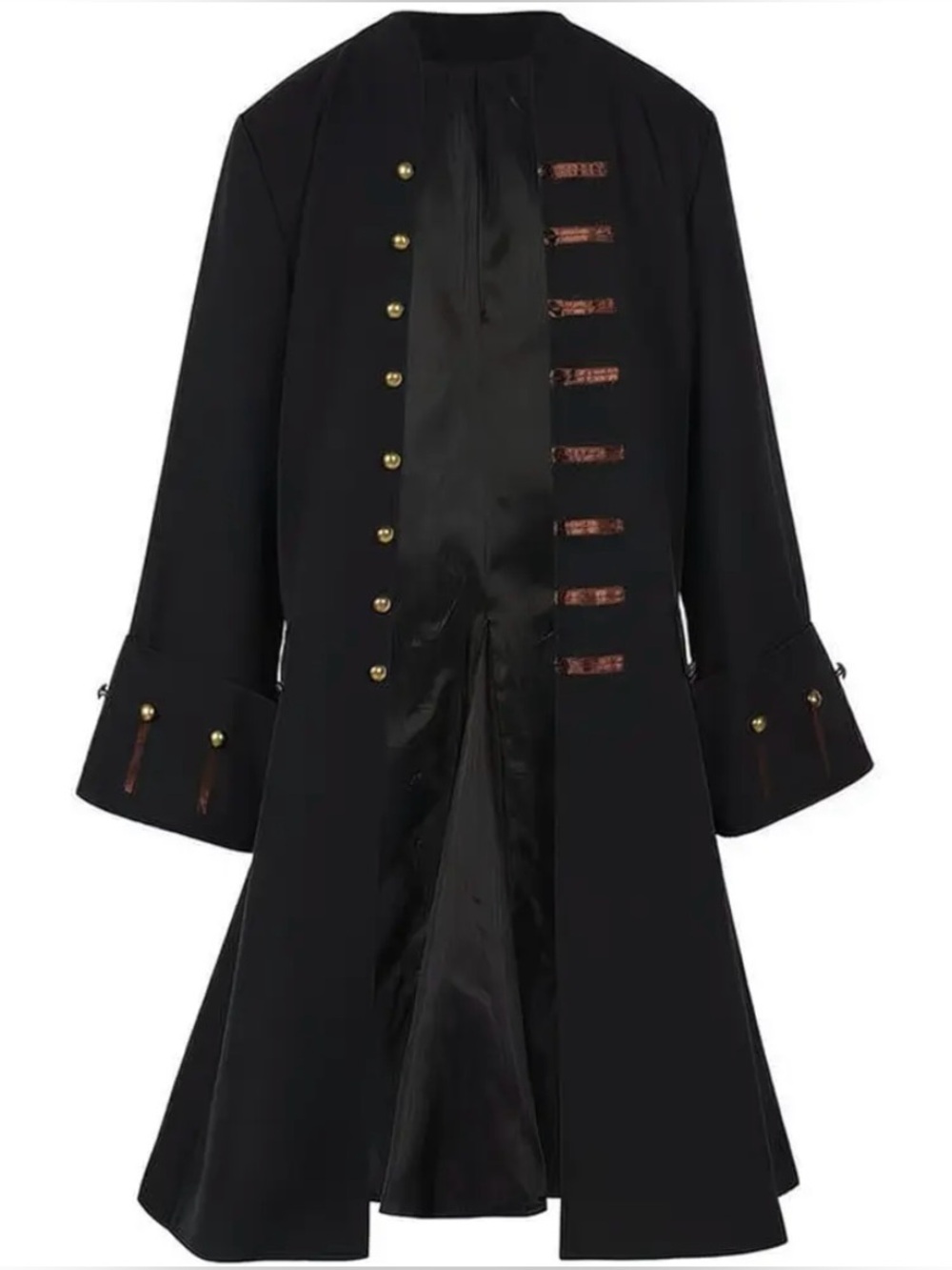 Pirate Long Coat, Medieval Renaissance Metal Button-Front Open Jacket